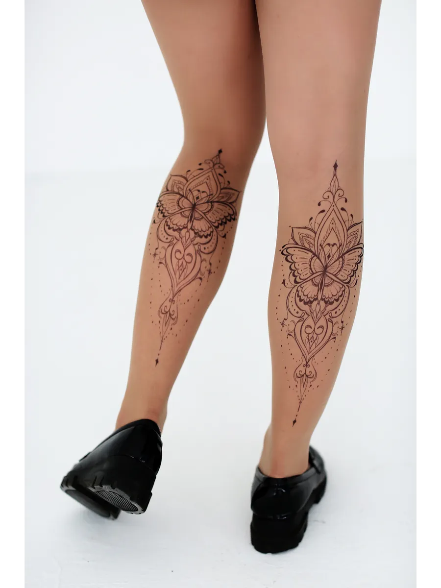 Колготки с принтом тату Бабочка. Art Lab