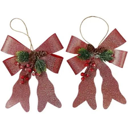 Ёлочные игрушки Бант элит, 2 шт, 12х14 см, пластик, розовый. KoroBoom Shop