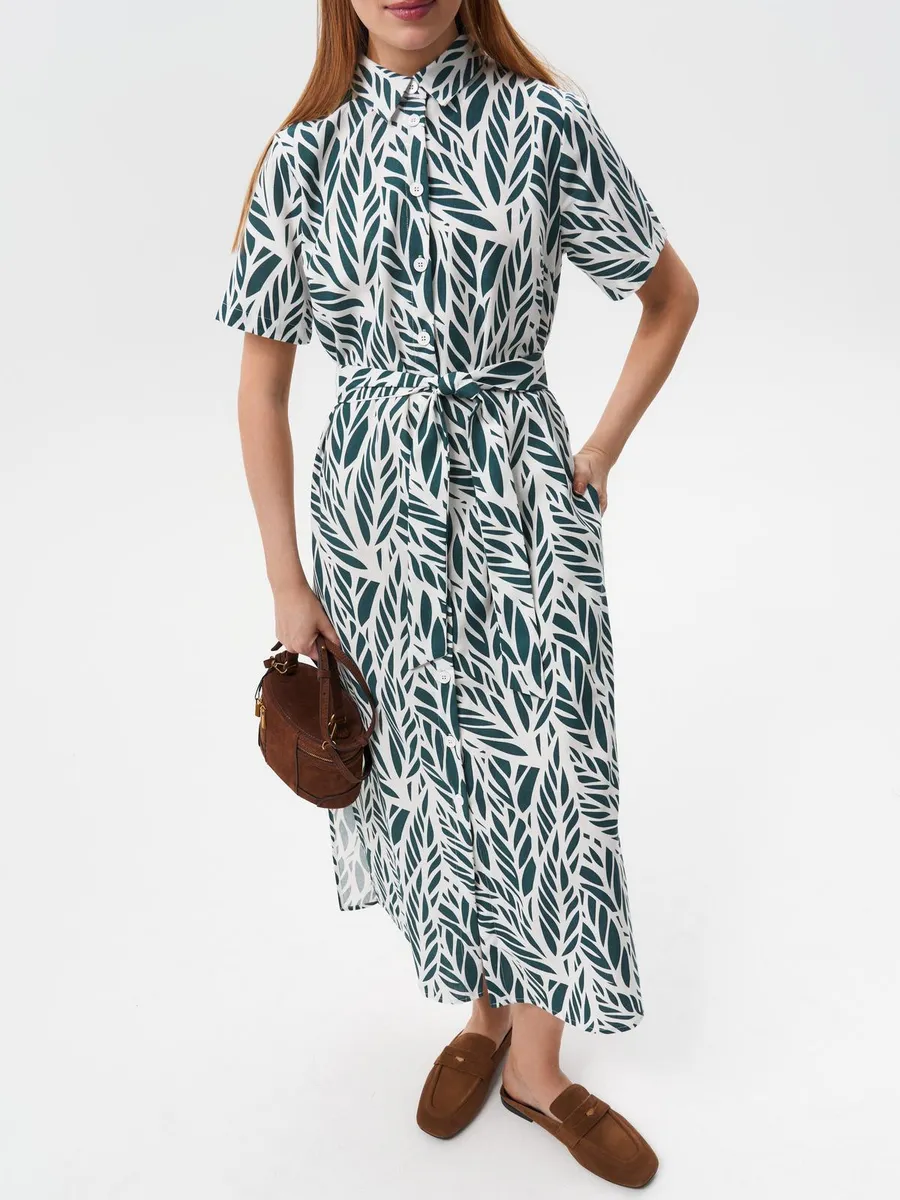 Платье-рубашка длинное, миди с поясом. Obba! Just WOW.