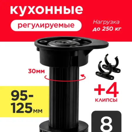 Ножки для мебели регулируемые черные 8шт кухонные. VELVET MEBEL