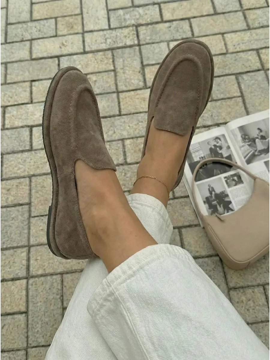 Лоферы замшевые на плоской подошве. ВЗВ