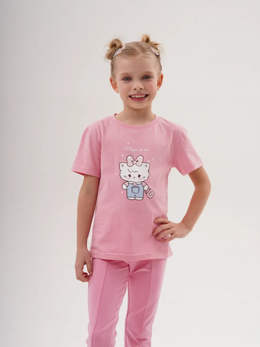 Футболка для девочки розовая с принтом. KARI