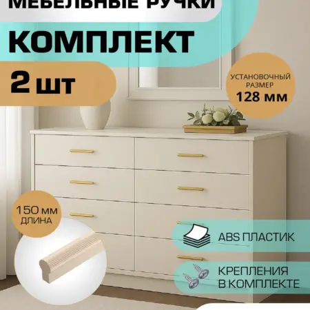 Ручки для мебели матовое золото 128мм. Plastigy