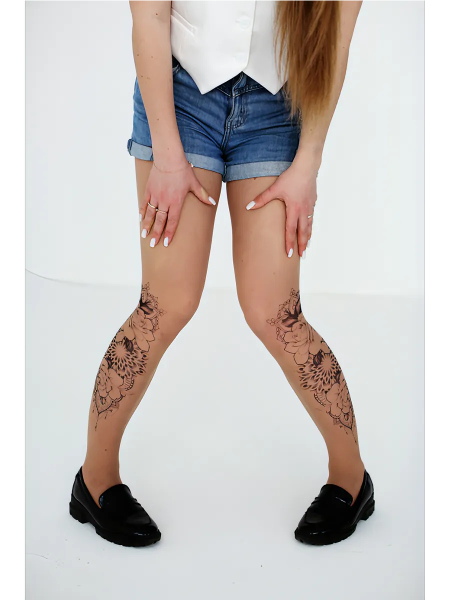 Колготки с принтом тату. Art Lab