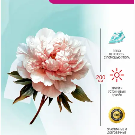 Термонаклейка на одежду Белый Пион Цветы. ПРИНТ