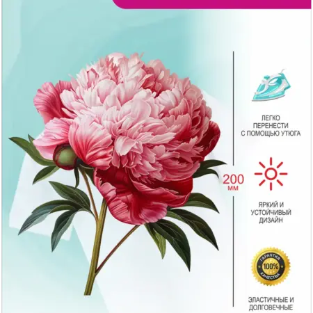 Термонаклейка на одежду Цветы Пион. ПРИНТ