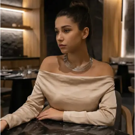 Колье на шею серебристое многослойный чокер бижутерия. ViLeSA