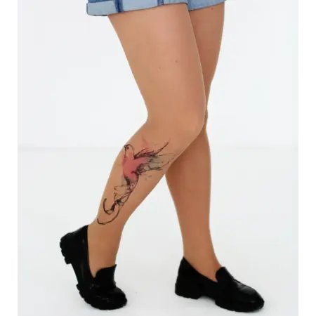 Колготки с цветной имитацией татуировки Птица. Art Lab