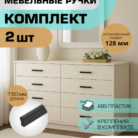 Ручки для мебели черные антрацит 128мм. Plastigy