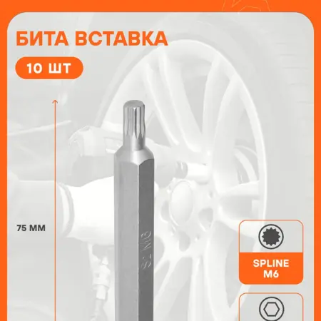 Бита вставка SPLINE M6 3 8" длина 75мм 10 шт. CARVILLESHOP