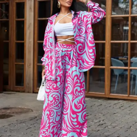 Брючный праздничный костюм летний двойка нарядный с принтом. KATYPRETTY