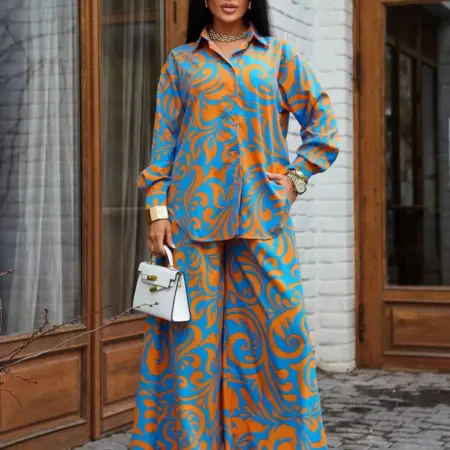 Брючный праздничный костюм летний двойка яркий с принтом. KATYPRETTY