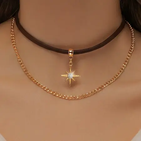 Чокер на шею двойной с подвеской звезда. Flevo