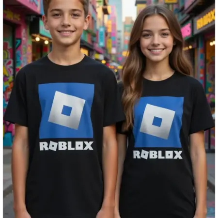 Футболка для мальчика и девочки Roblox синяя эмблема. SELLER
