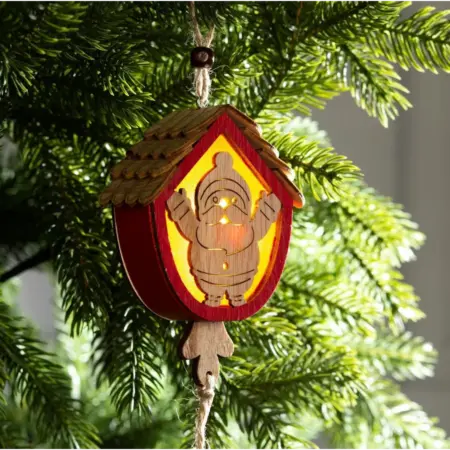 Деревянная ёлочная игрушка "Домик с Дедом Морозом", 9 см. KoroBoom Shop