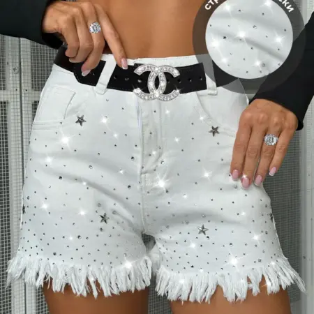 Летние джинсовые шорты короткие с бахромой. PERFERITA