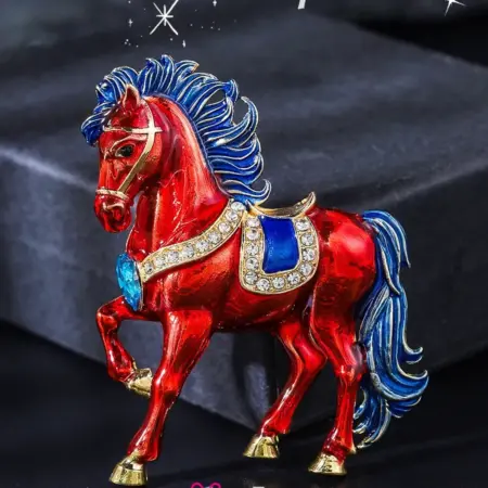 Брошь декоративная Конь красный стразы символ 2026 года. IvAnna