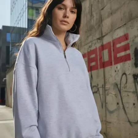 Теплая толстовка оверсайз с полузамком и начесом. ТВОЕ