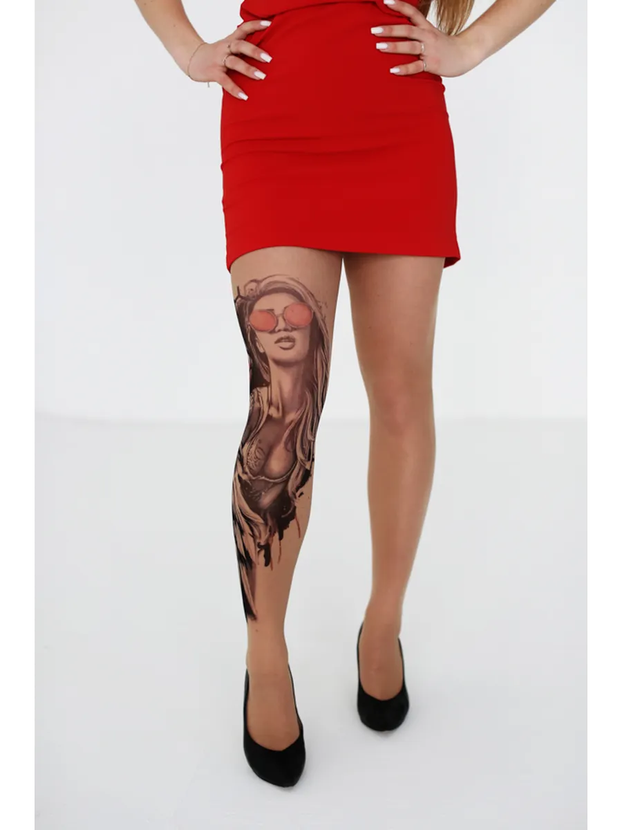 Колготки с цветным рисунком эффектом тату. Art Lab