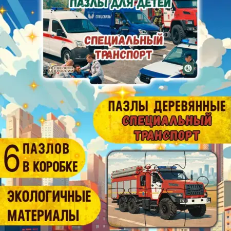 Пазлы детские деревянные развивающие Спец транспорт. Rayskiy