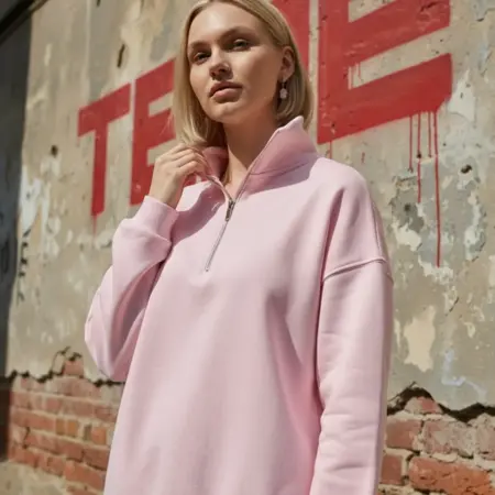 Теплая толстовка оверсайз с полузамком и начесом. ТВОЕ