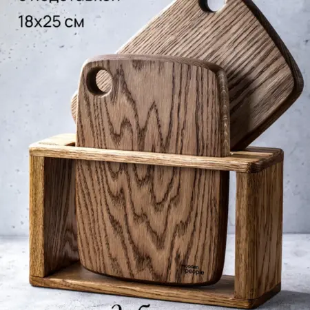 Набор разделочных досок из дуба с подставкой. Wooden People