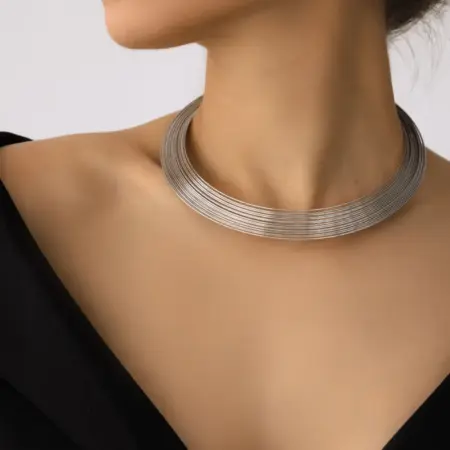 Колье на шею серебристое многослойный чокер бижутерия. ViLeSA