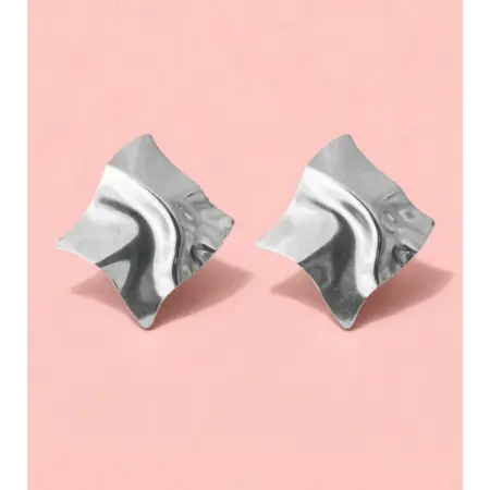 Серьги крупные квадратные пластины мятый металл. Summer