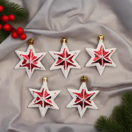 Ёлочные подвески "Звездный час", 5 шт, 6х8 см, красно-белый. KoroBoom Shop
