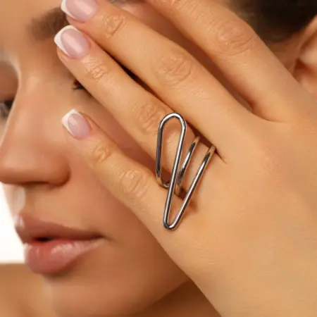 Кольцо на палец широкое серебристое объемное бижутерия. ViLeSA