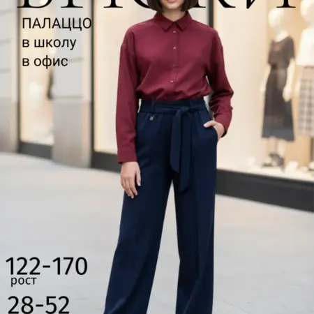 Брюки палаццо для девочки школьные на резинке подростка клеш. Natali-Style