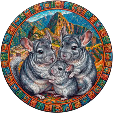 Деревянный пазл, Семья шиншилл, мандала, круг 30 см. BoberBox