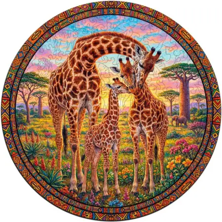 Деревянный пазл, Семья жирафов, мандала, круг 30 см. BoberBox