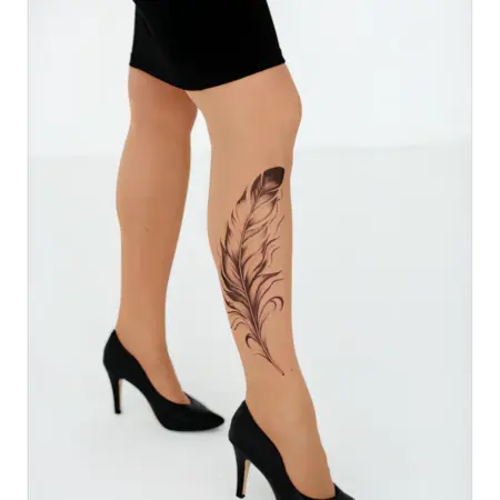 Колготки с рисунком эффектом тату Перо. Art Lab