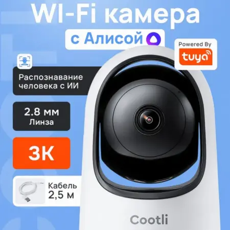 Умная камера видеонаблюдения домашняя WiFi с Яндекс Алисой. Cootli