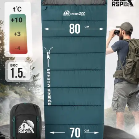 Спальный мешок туристический EMPIRE 200 (молния справа). СЕВЕРНОЕ СИЯНИЕ