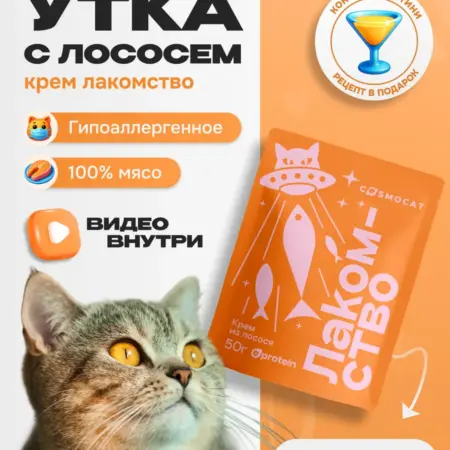 Лакомство для кошек Cosmocat 50 г Крем из лосося. COSMOPET