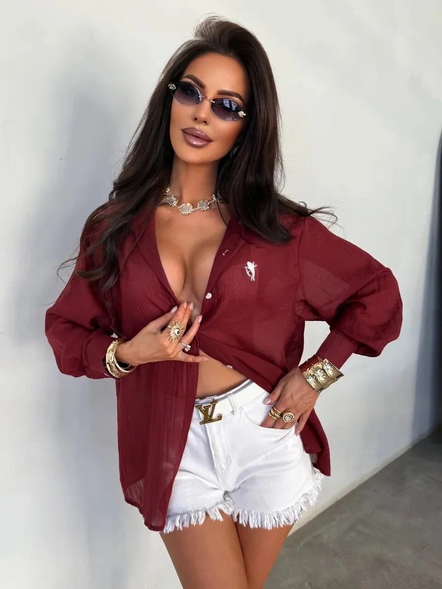 Летняя нарядная рубашка оверсайз стильная тонкая. PERFERITA