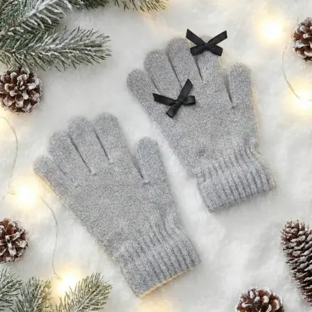 Перчатки детские с бантиками теплые вязаные. Детская одежда и Аксессуары