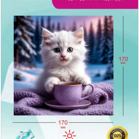 Термонаклейка на детскую одежду Котёнок с кружкой. ПРИНТ