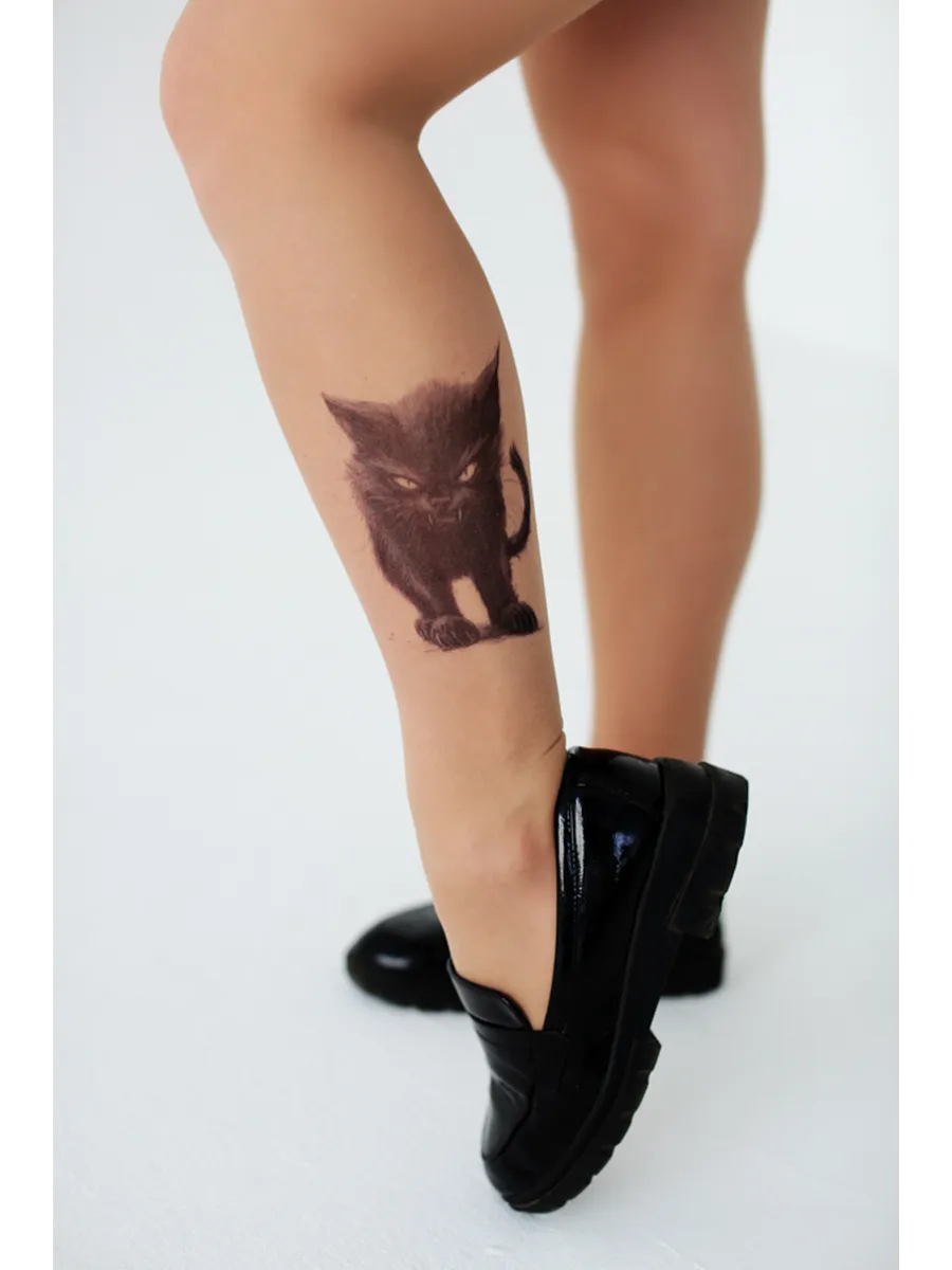 Колготки с рисунком кошек эффект татуировки. Art Lab