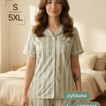 Пижама домашняя комплект с шортами и рубашкой. ОТК Производство