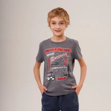 Футболка для мальчика серая с принтом. KARI