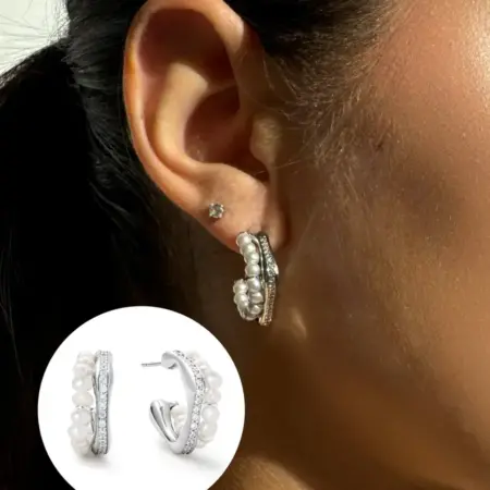 Серьги с жемчужной вставкой стальные с изгибом. SL