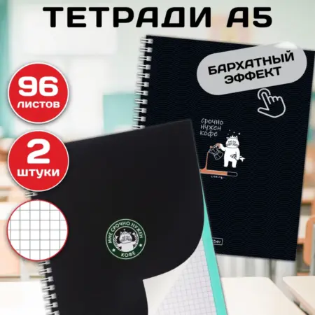 Тетрадь 96 листов в клетку 2 штуки А5 цветной срез. Официальный магазин Хатбер-М