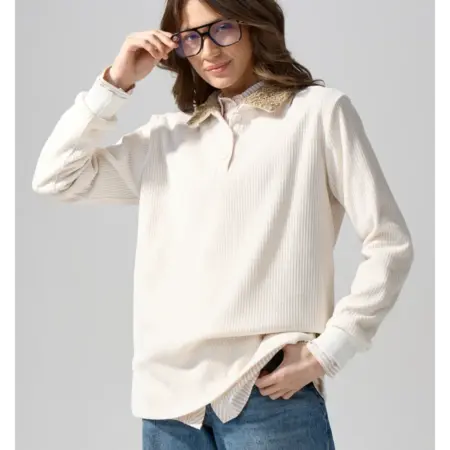 Свитшот поло оверсайз с меховым воротником. ООО ШОП ТВ