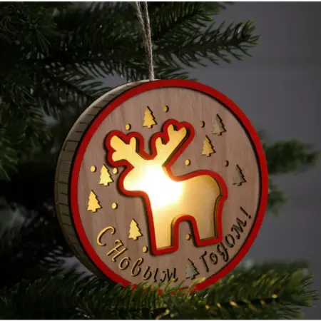 Деревянная ёлочная игрушка "Лосёнок" с подсветкой, 15 см. KoroBoom Shop
