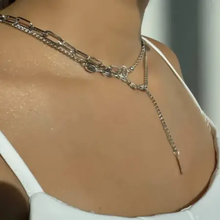 Двойное ожерелье длинное+чокер сталь. Бренд украшений SL/СЛ