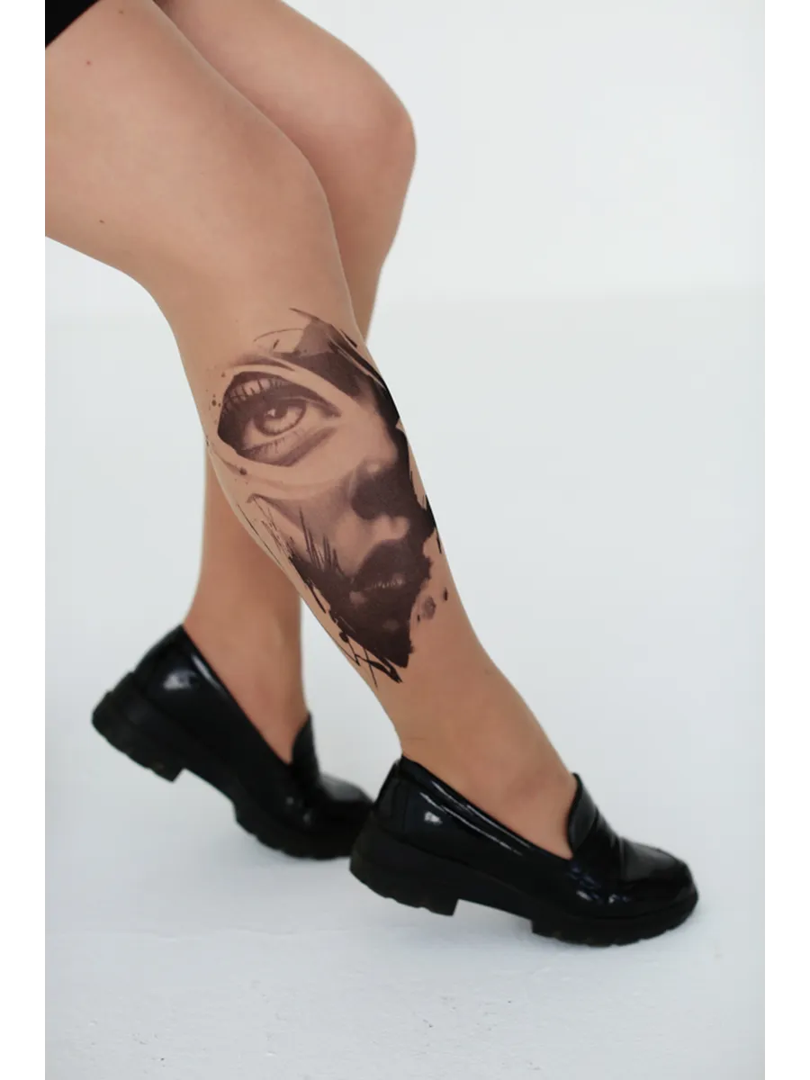 Колготки телесные с имитацией тату. Art Lab