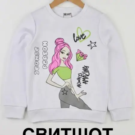 Свитшот для девочки белый с принтом. KARI